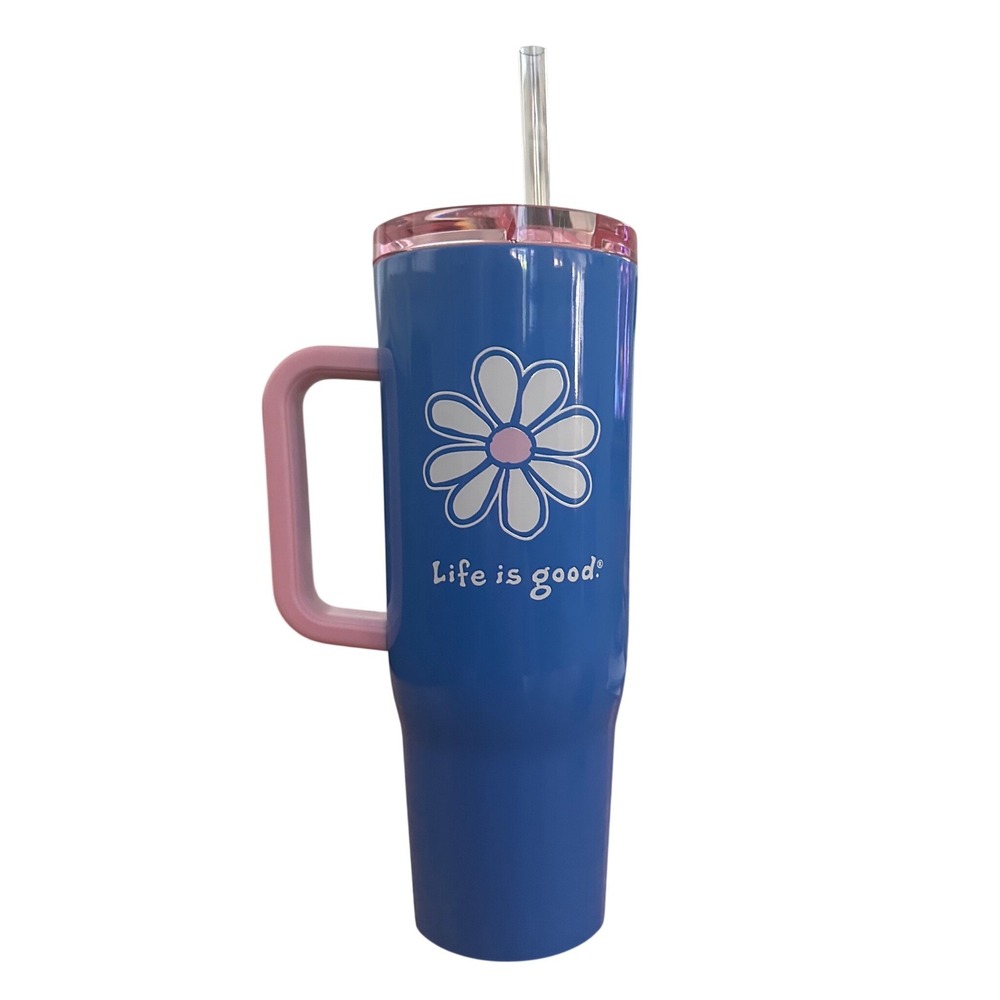 Life is Good Vintage Daisy Corkcicle Cruiser Tumbler Athletic Blue Pink 40oz